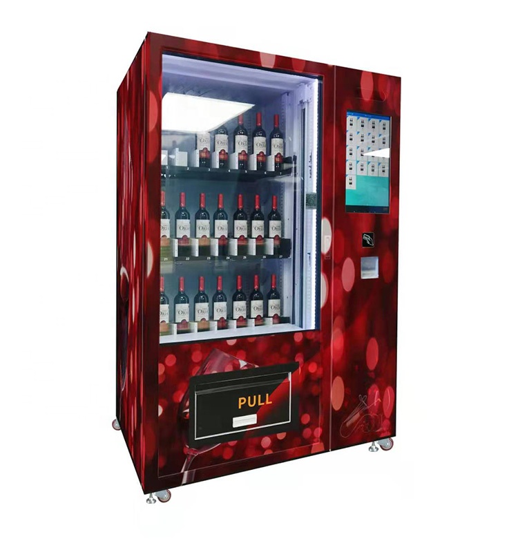 High quality red wine smart vending machine with touch screen card reader and elevator in the mall