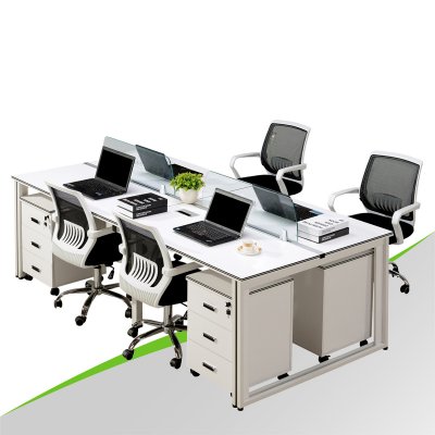 4 Person White Office Desk